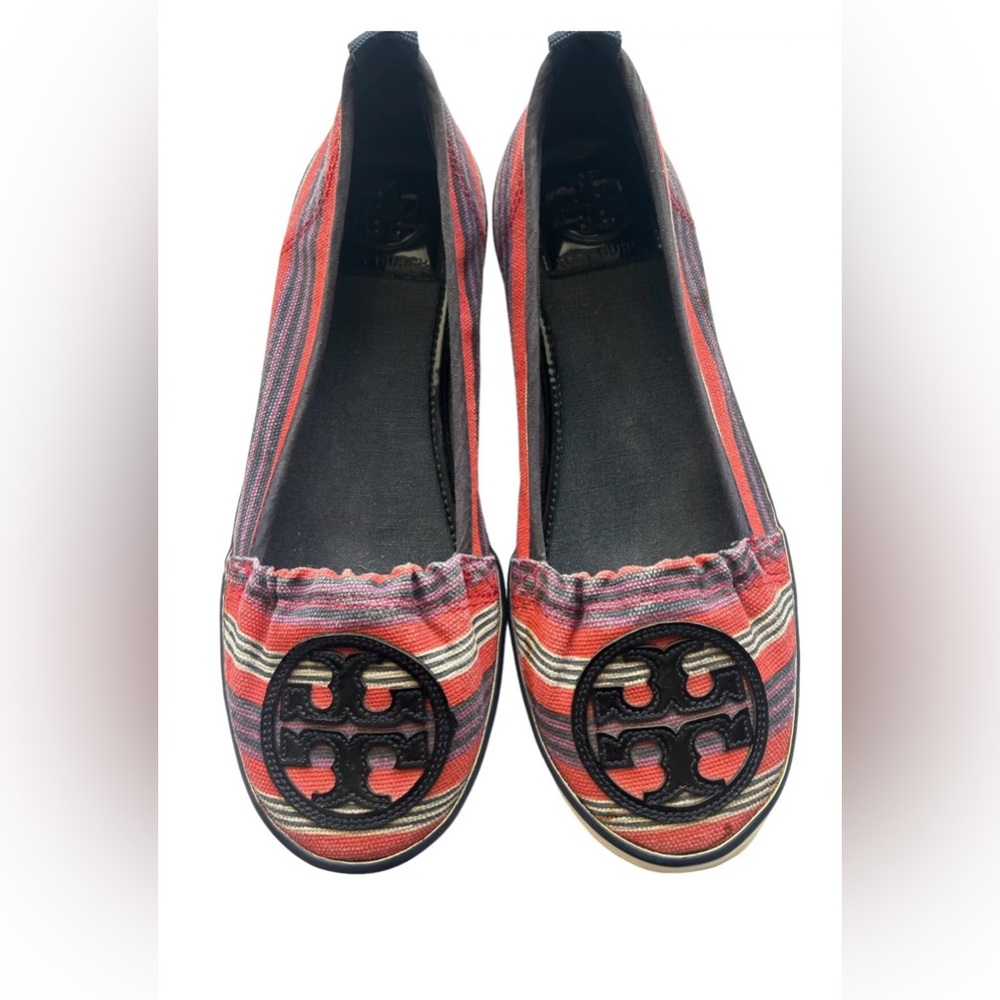Tory Burch Raymond Striped Canvas Flat Comfort Shoes Women's 6.5